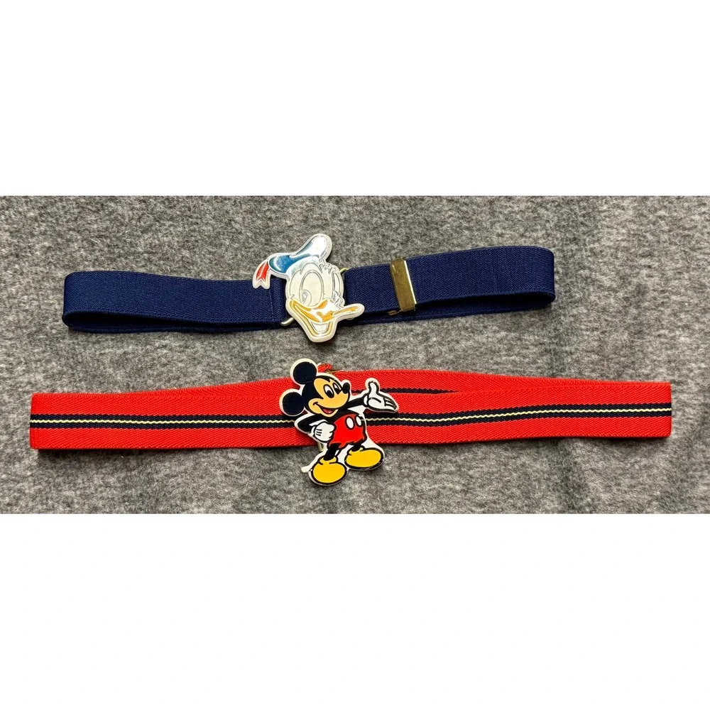 Vintage LEE Disney Mickey Mouse Donald Duck Elastic Cinch Belts Set of 2
